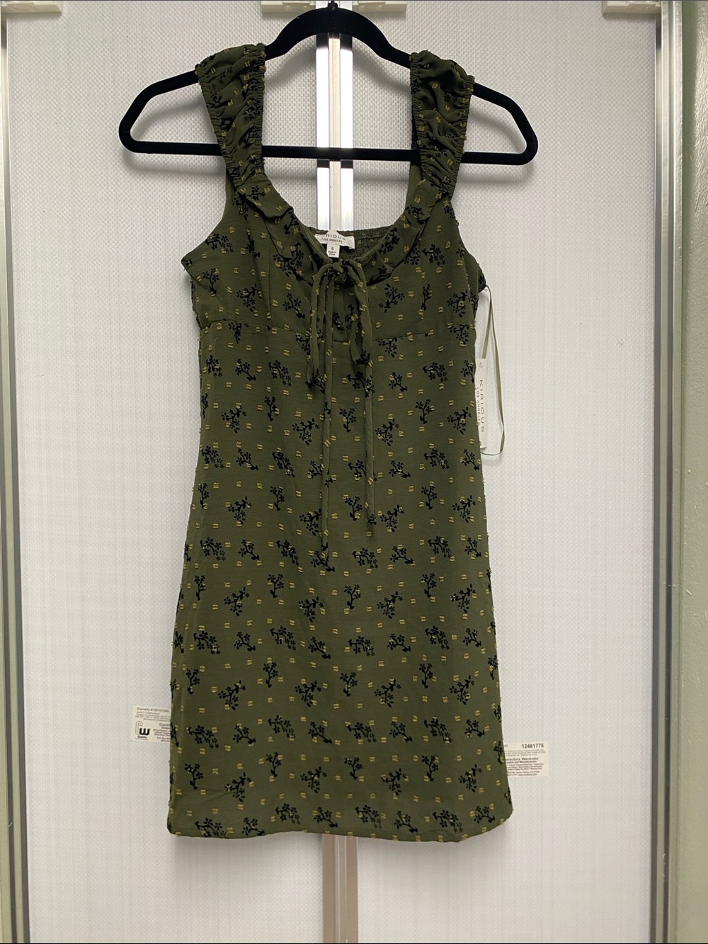 Olive Floral Tie-Front Sleeveless Mini Dress